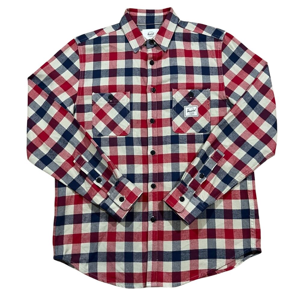 Herschel Mens Heavyweight Flannel Shirt Red Blue Plaid Size Small